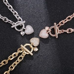 1pcs 18K Gold Plated Toggle Iced Love Heart Charm Link Chain Bracelet